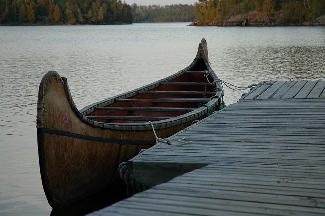 North canoe on Fishhook Island, Seagull Lake, Boundary Waters Canoe Area Wilderness, Minnesota