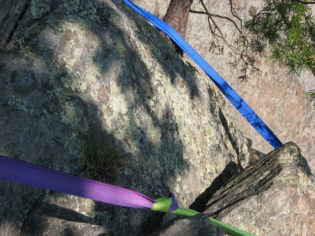 Climbing anchors at the Diehedrals, Great Falls National Park, Virginia