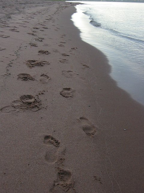 Footprints in sand at Minnesota Point, along Lake Superior, Duluth, Minnesota