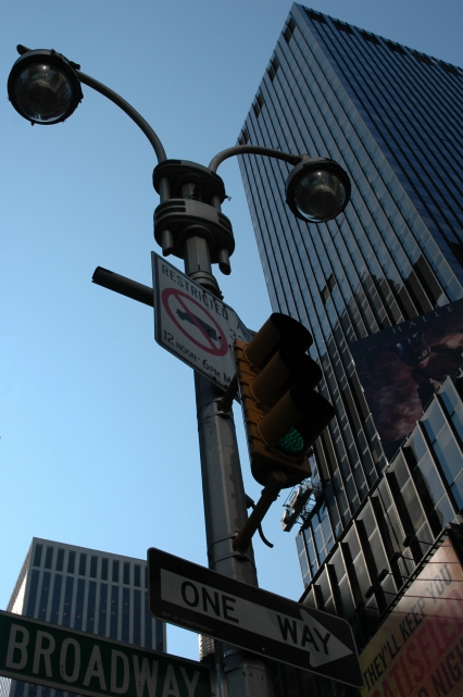 Traffic and light post at Broadway, New York City