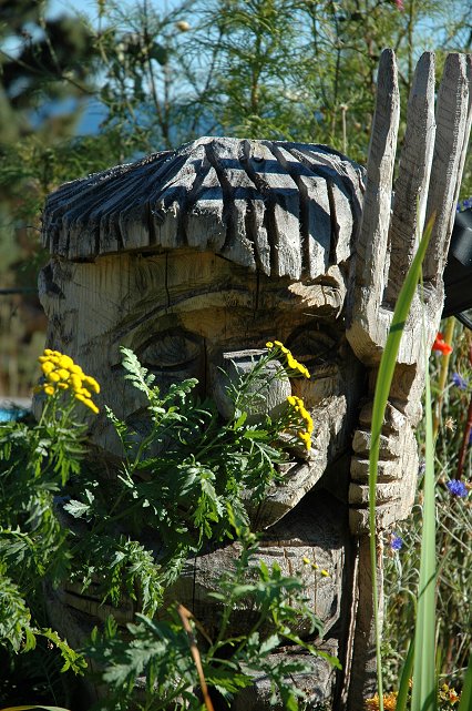 Troll wood carving, Northern Lights Roadhouse gardens, Beaver Bay, Minnesota
